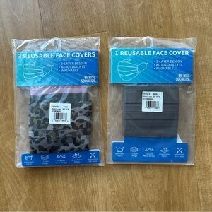 Set of 4 Reusable Face Masks, Black/Cheetah Print/Colored, NWT